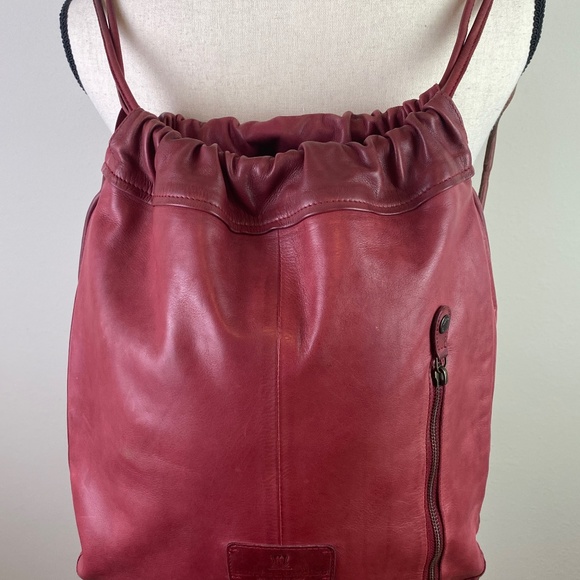 Aunts & Uncles Red Leather Drawstring Backpack Purse - Picture 2 of 16